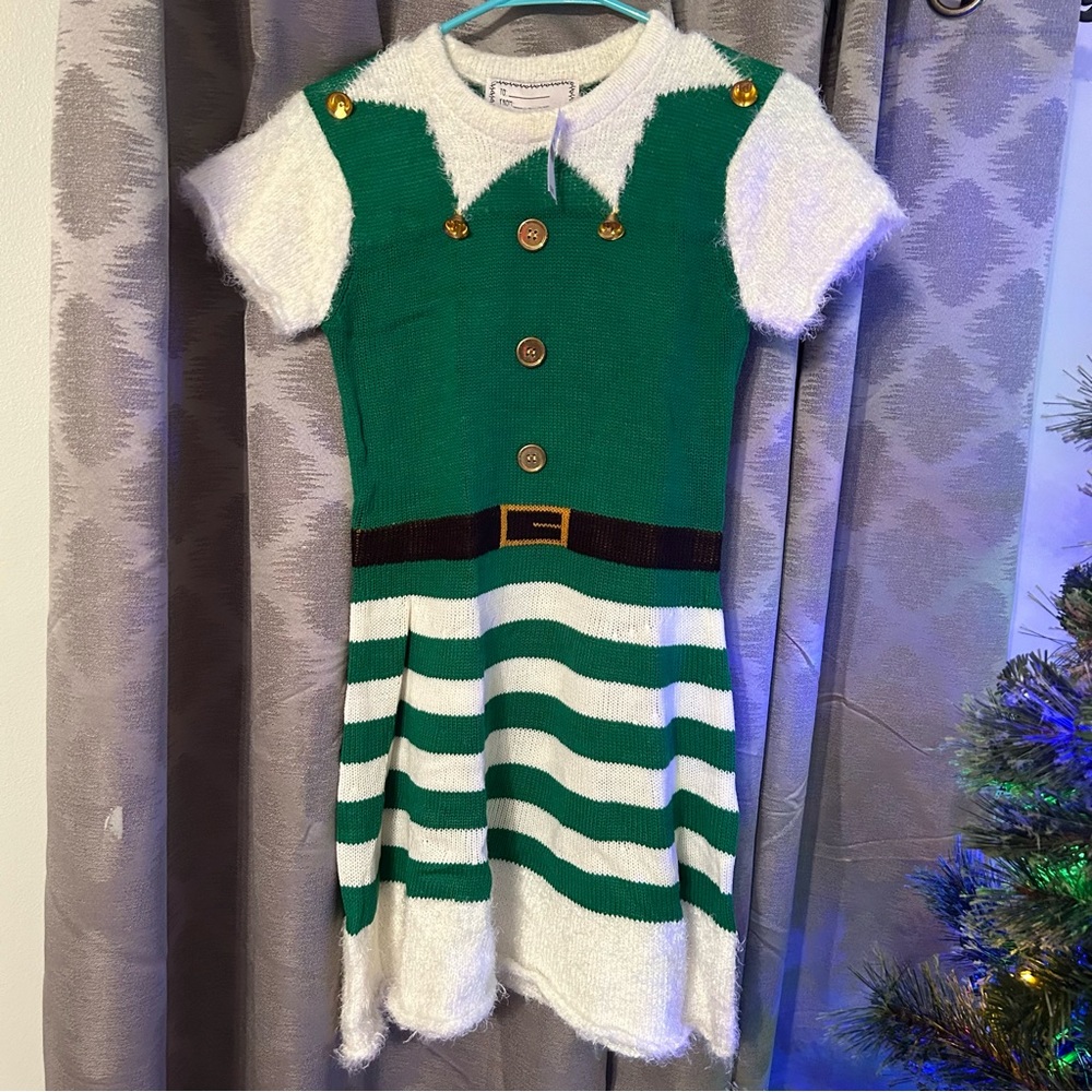 NWT Elf holiday Christmas dress- sz Junior Lg - with hat.